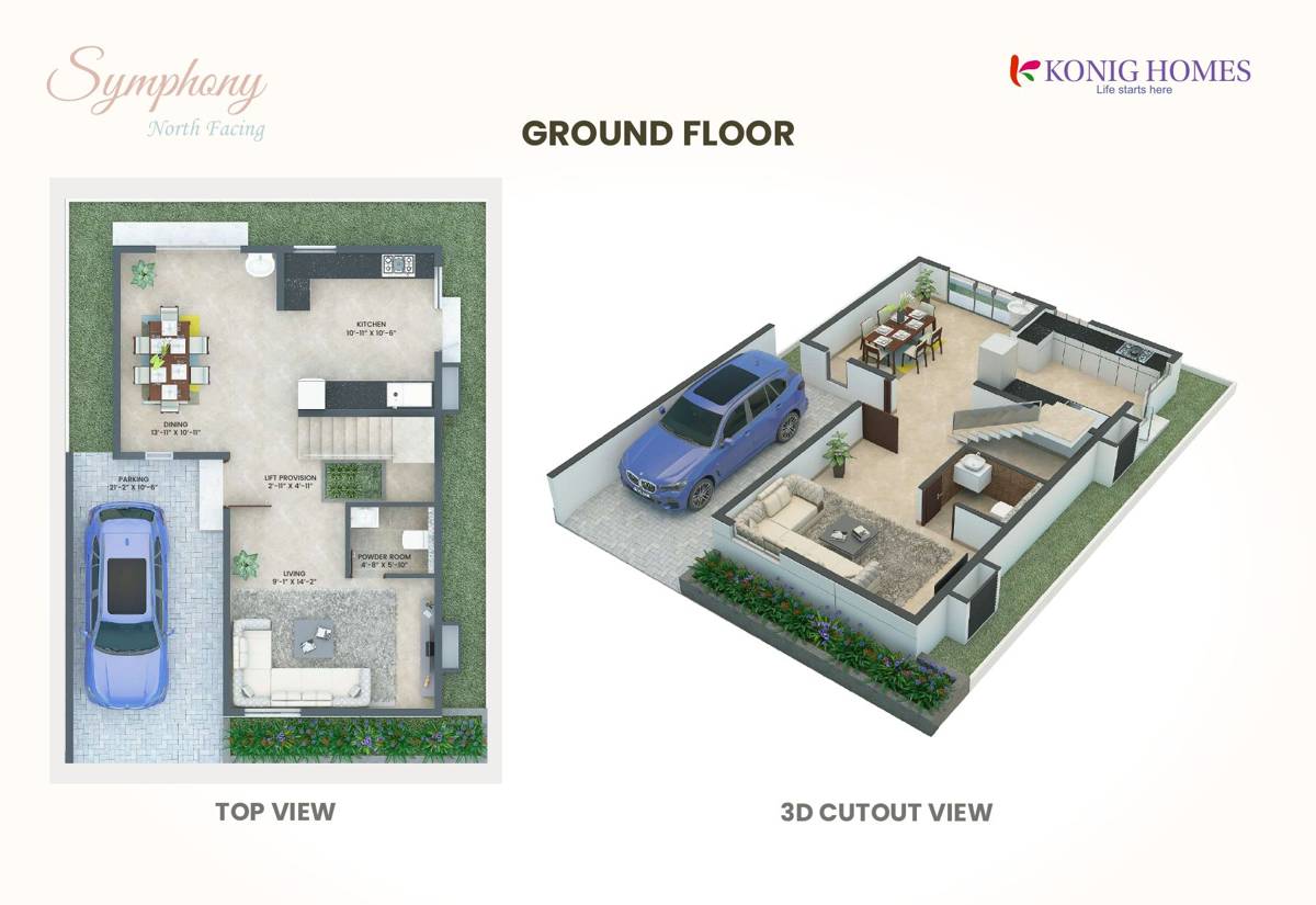 Symphony 4BHK villa ground floor plan, 2,600 sq.ft — Konig North County, Devanahalli