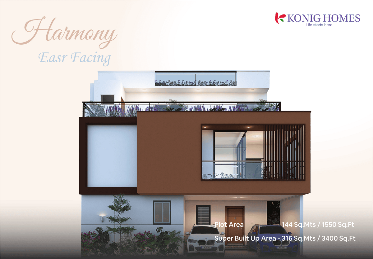 Elevation 1 - exterior elevation view of Konig North County villas in Devanahalli