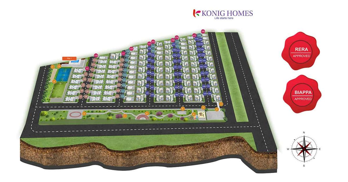 Master Plan - Konig North County layout across 7 acres with 99 luxury villas, landscaped gardens and leisure zones