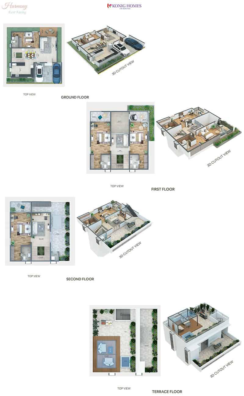 Floor plan 1 - 4BHK villa layout at Konig North County, Devanahalli